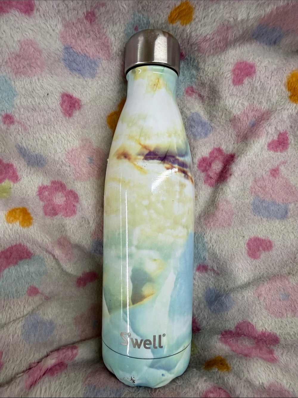 S'well Marble-Patterned Bottle in Pastel Blue, Cream & Lavender